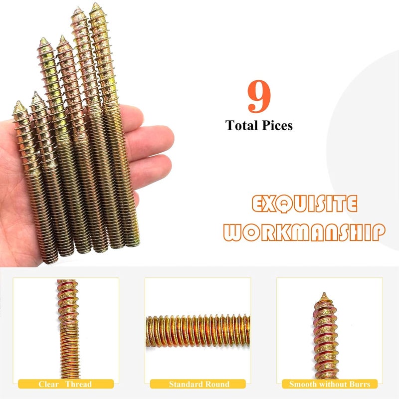 Matrelt 9 Pack 3/8-16" Hanger Bolts 3Sizes Long Double Headed Bolts Wood Dowel Screw Self-Tapping Screw Hanger Bolts for Wood Furniture Screws Double Threaded Rods Bolt - Image 4